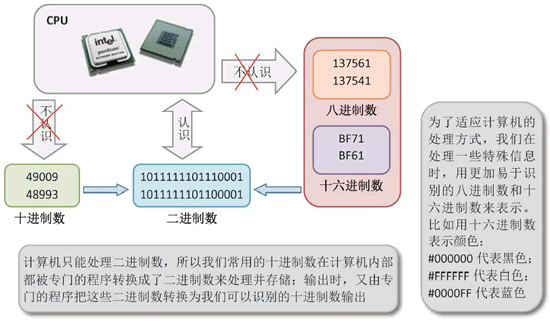 计算机内部只能识别和处理二进制数