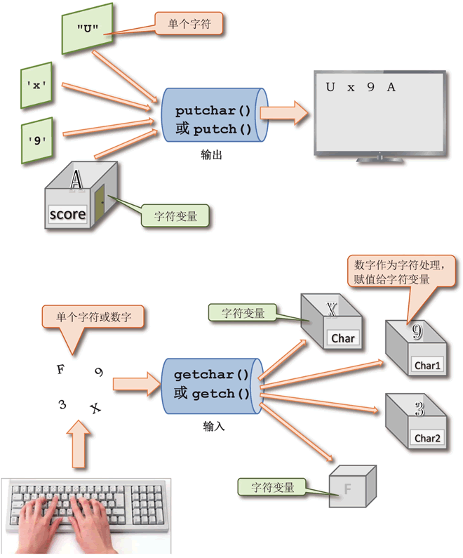 单个字符的输出输入函数 putchar( )、putch( ) 和 getchar( )、getch( )