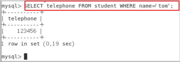 查询name=tom并显示出相应的telephone记录
