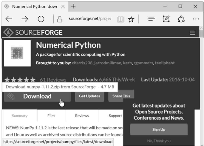 下载numpy模块的网址