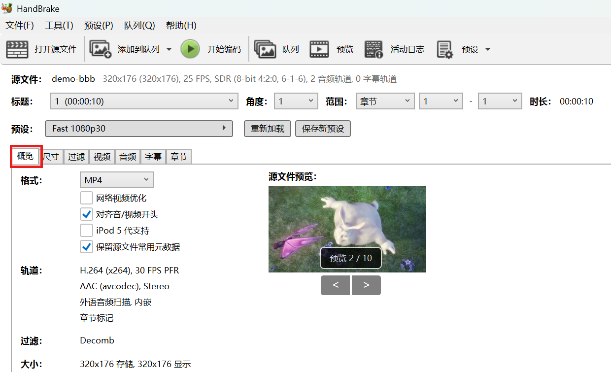 概览标签页:输出格式与轨道信息