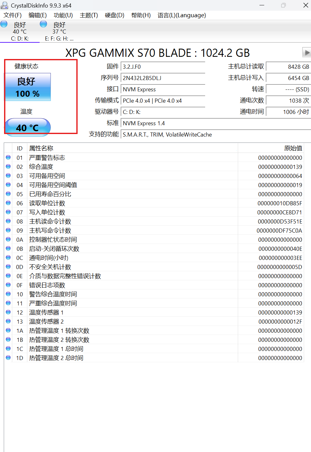 CrystalDiskInfo 主界面