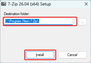 7-Zip 26.04 x64安装窗口