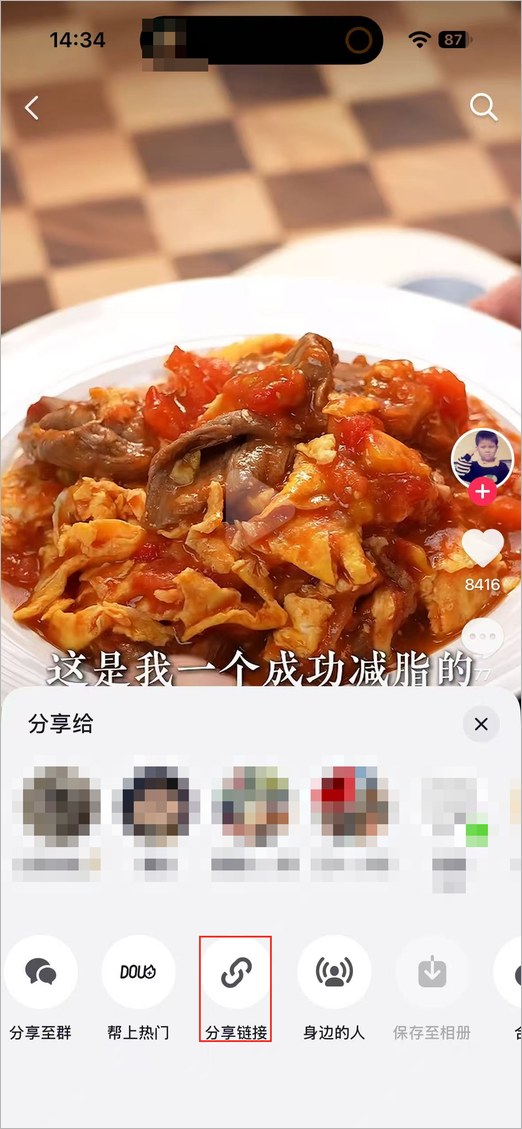 手机分享面板中的“分享链接”按钮。