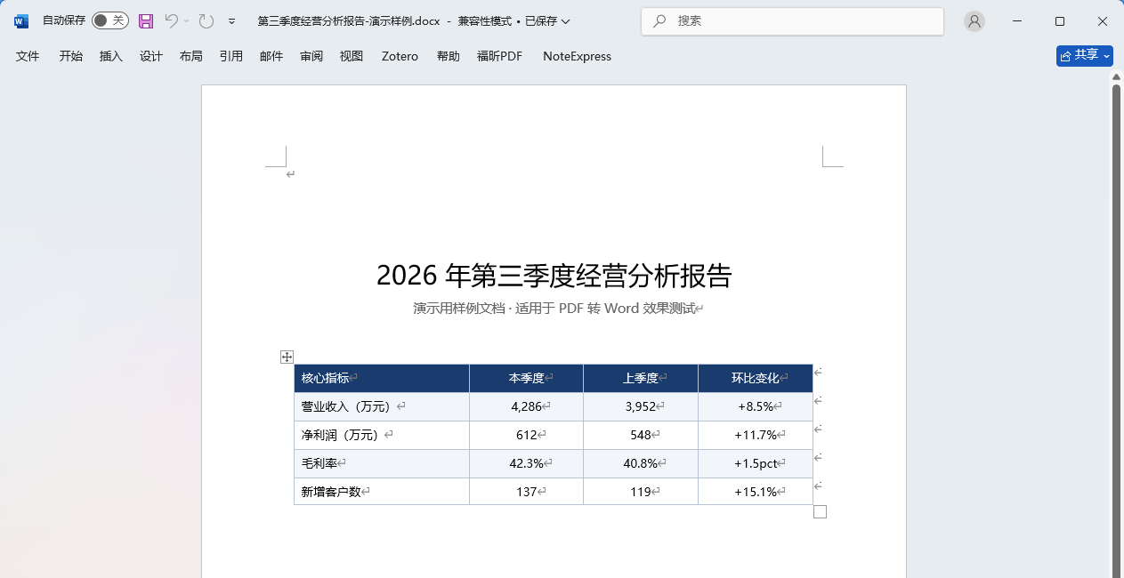 Document OCR Tool转换后可编辑表格